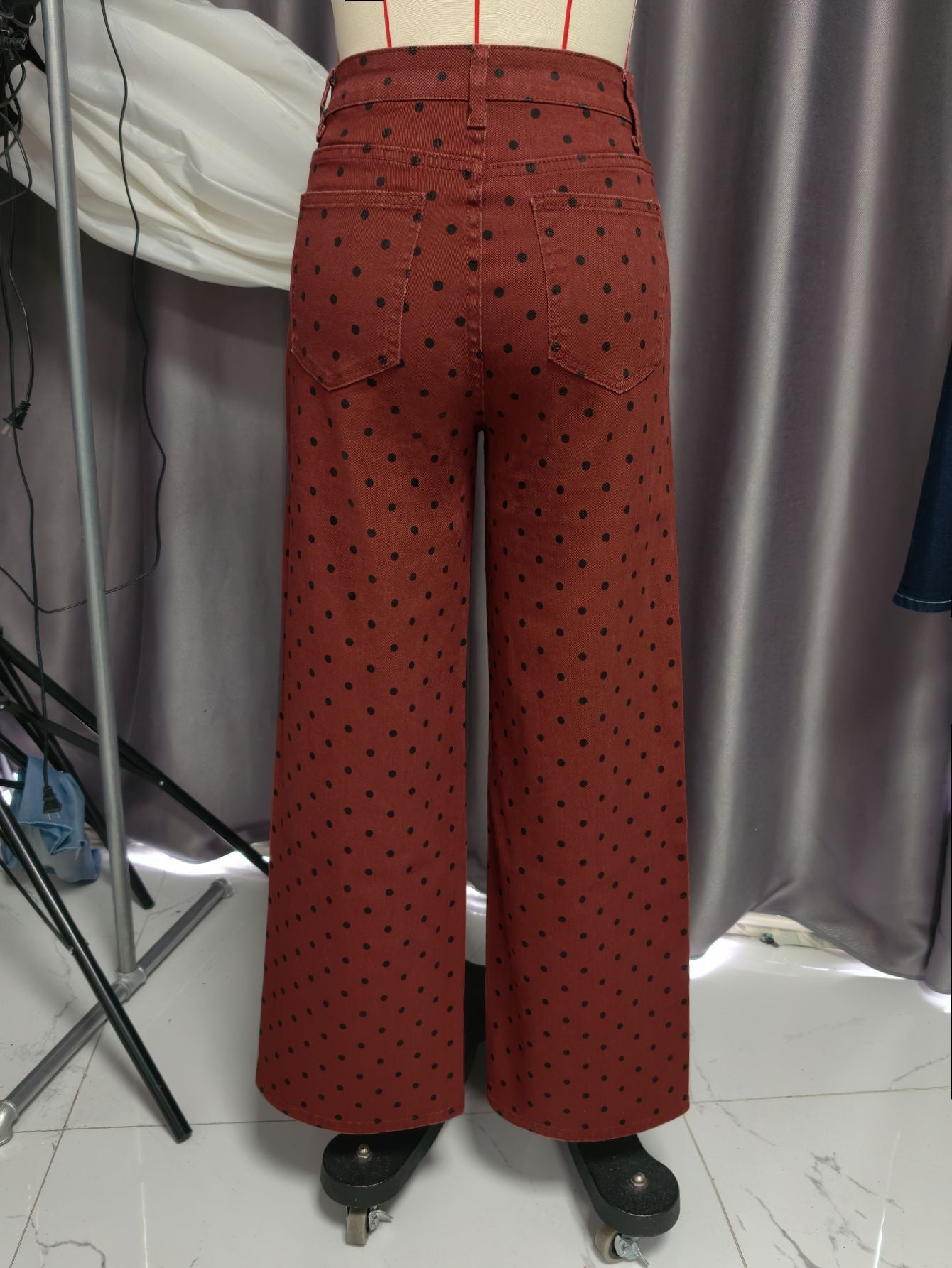 Retro Polka Dot Wide-Leg Jeans