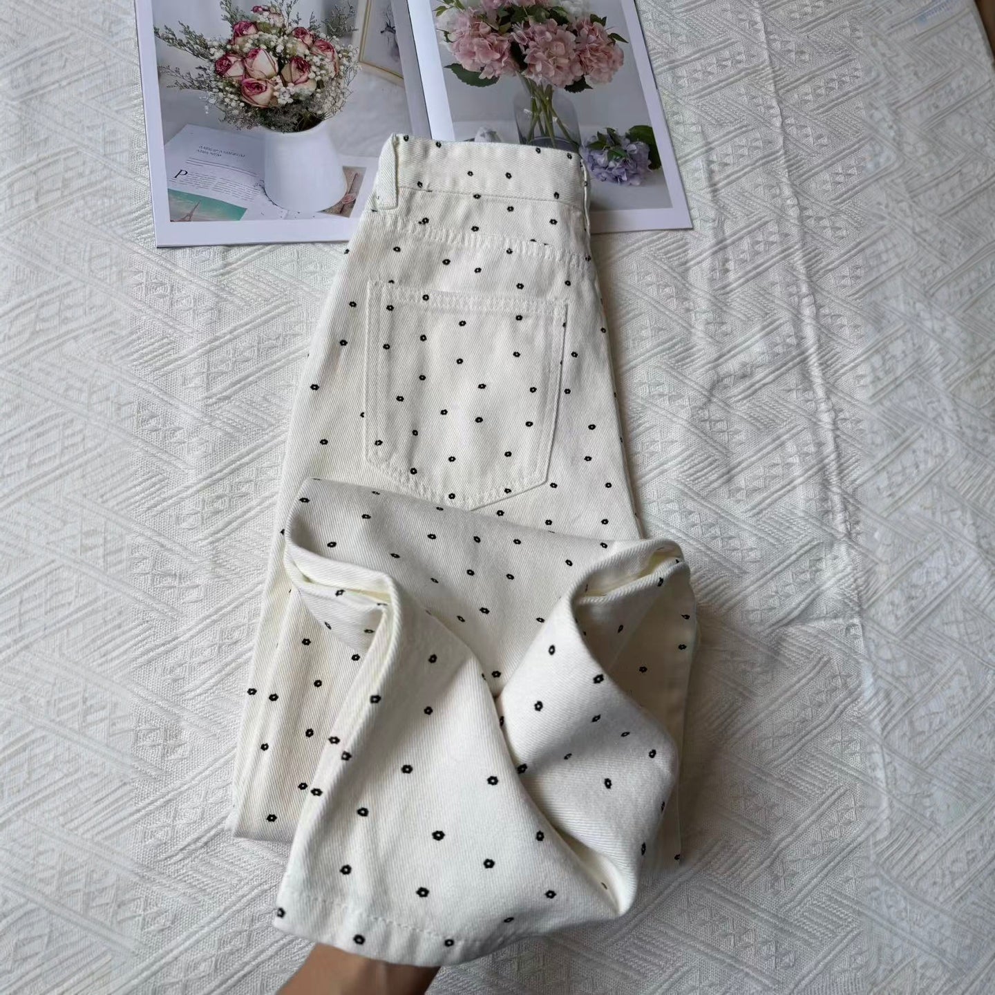 Retro Polka Dot Wide-Leg Jeans