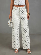 Retro Polka Dot Wide-Leg Jeans