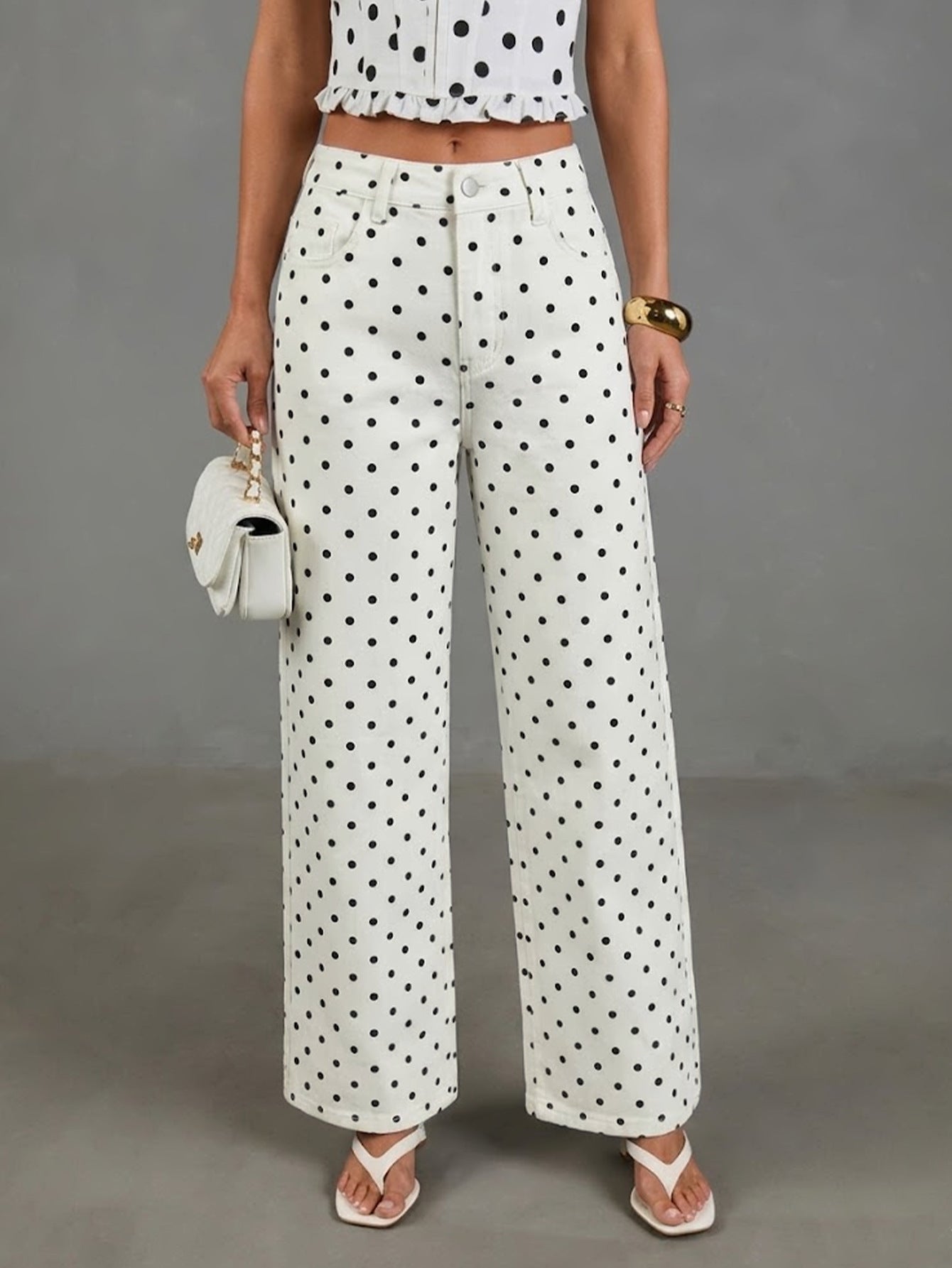 Retro Polka Dot Wide-Leg Jeans