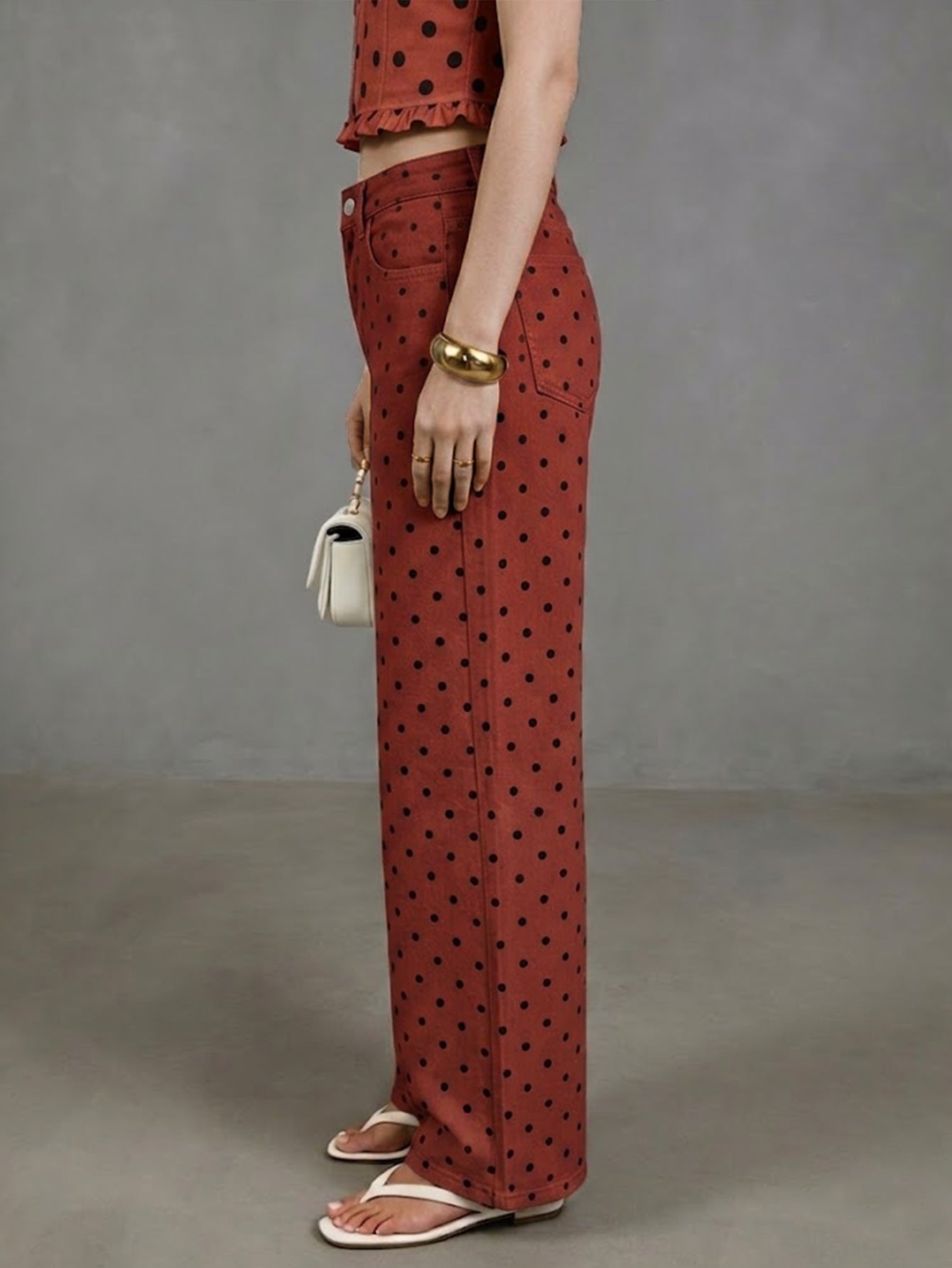 Retro Polka Dot Wide-Leg Jeans