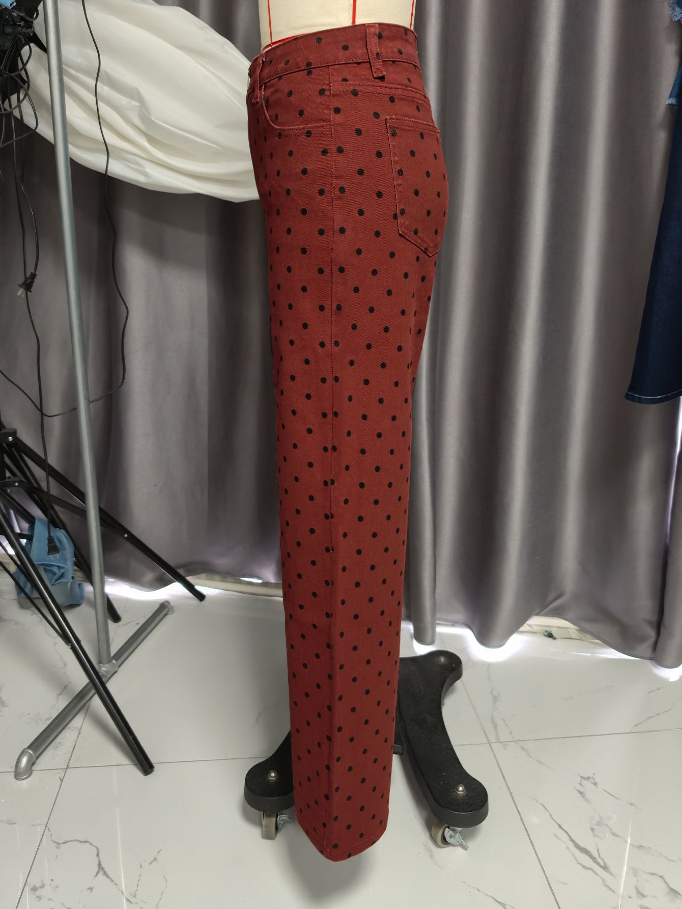 Retro Polka Dot Wide-Leg Jeans