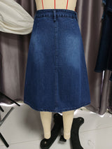 Vintage Dark Wash Denim A-Line Midi Skirt