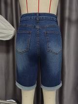 Classic High-Waisted Denim Bermuda Shorts