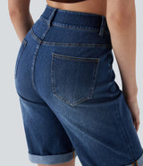 Classic High-Waisted Denim Bermuda Shorts
