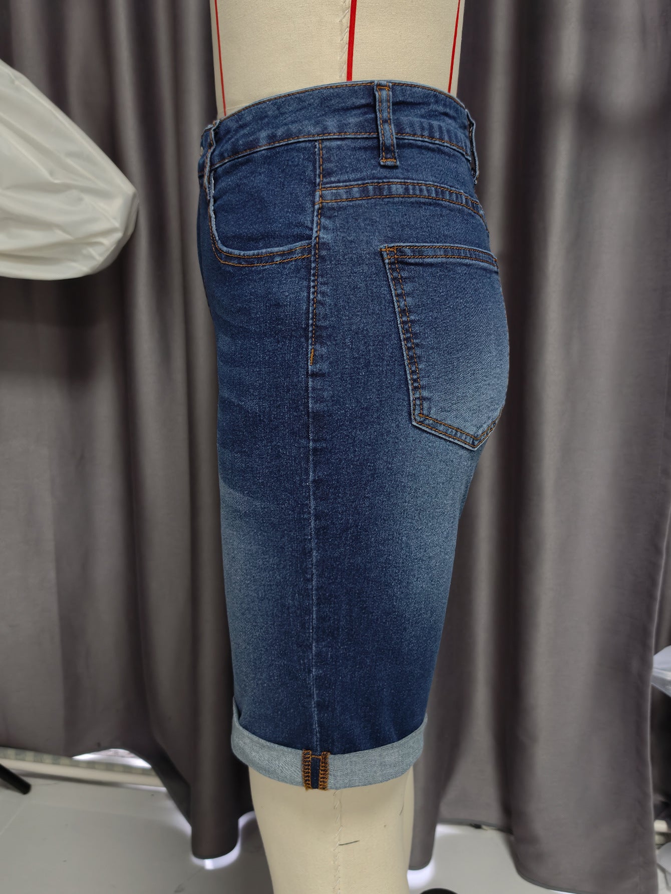 Classic High-Waisted Denim Bermuda Shorts