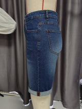 Classic High-Waisted Denim Bermuda Shorts