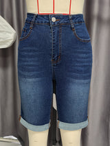 Classic High-Waisted Denim Bermuda Shorts