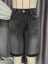 Classic High-Waisted Denim Bermuda Shorts