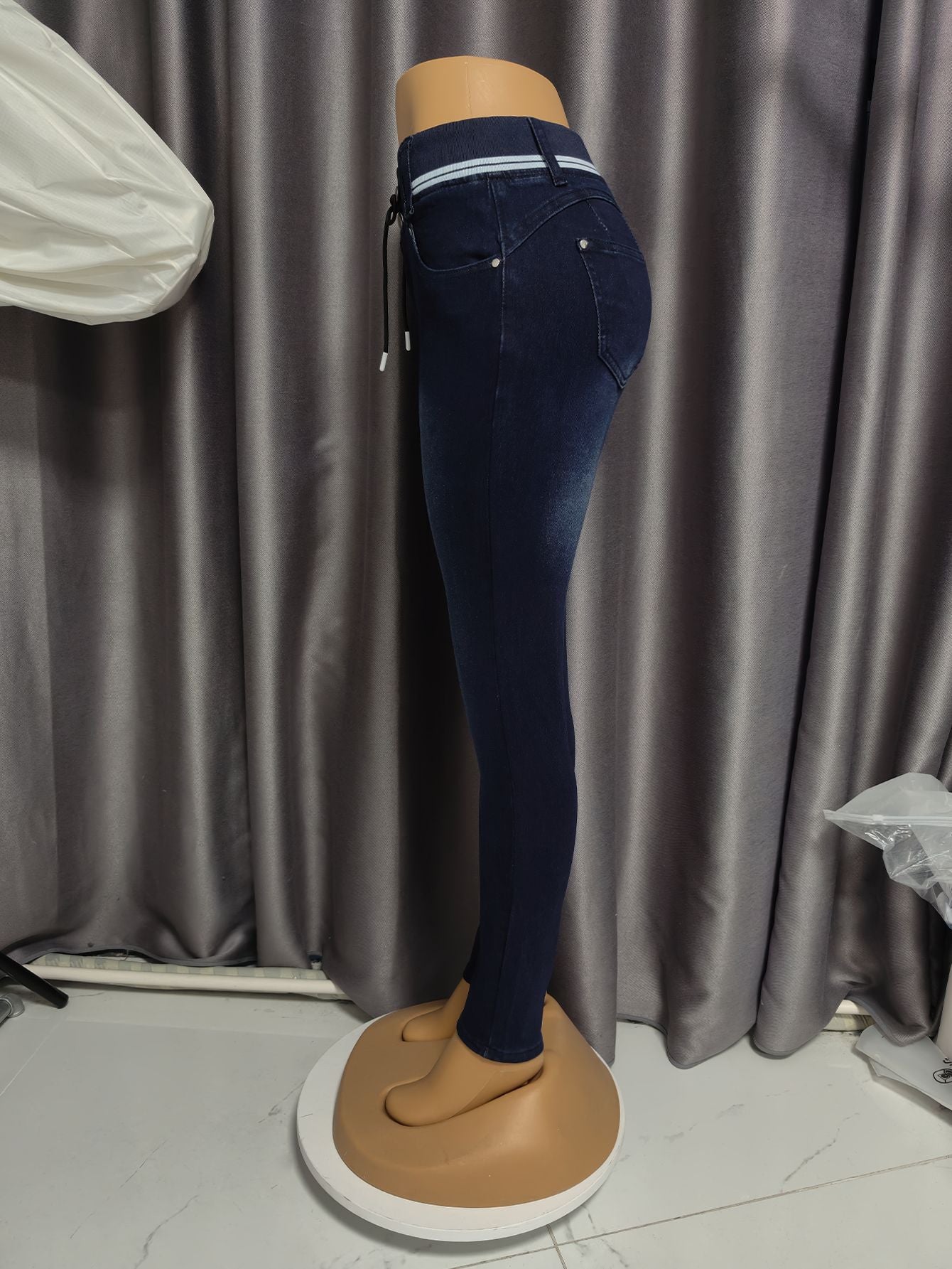 Dark Wash Drawstring Skinny Jeans