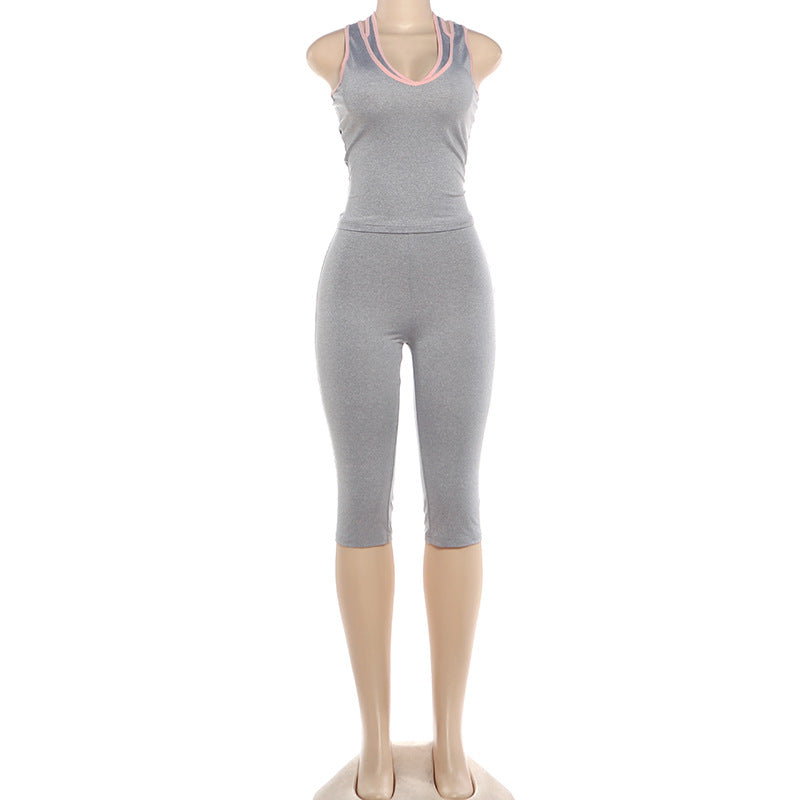 Sporty Grey & Pink Two-Piece Athleisure Set