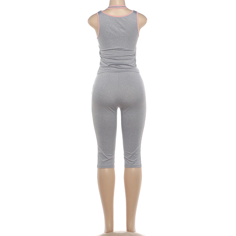 Sporty Grey & Pink Two-Piece Athleisure Set