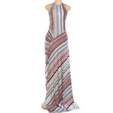 Retro Zig-Zag Knit Halter Maxi Resort Dress