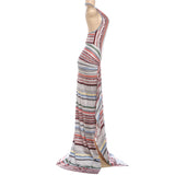 Retro Zig-Zag Knit Halter Maxi Resort Dress