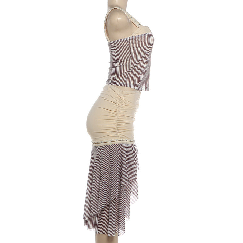 Boho Tiered Ruffle Asymmetric Two-Piece Set