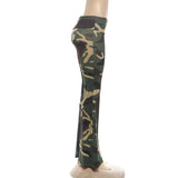 High-Waisted Camouflage Ruched Flare Pants