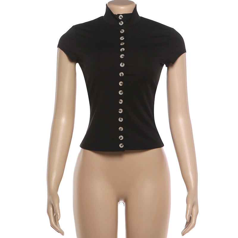 Modern Asymmetric Pearl Button Knit Top