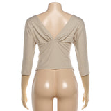 Elegant Deep V-Back Three-Quarter Sleeve Top