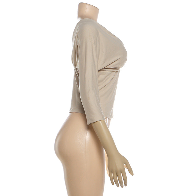 Elegant Deep V-Back Three-Quarter Sleeve Top