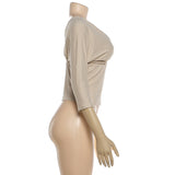 Elegant Deep V-Back Three-Quarter Sleeve Top
