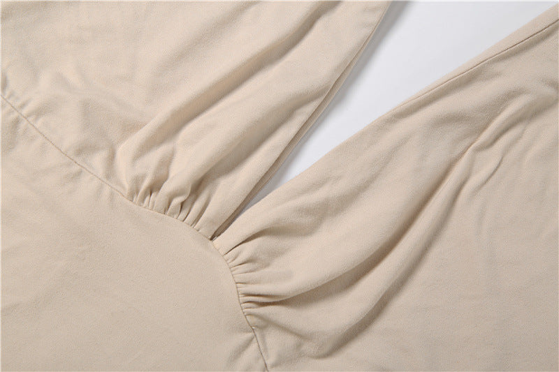 Elegant Deep V-Back Three-Quarter Sleeve Top