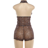 Sheer Mesh Leopard Halter & Shorts Set