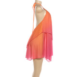 Sunset Pink Chiffon Layered Halter Dress
