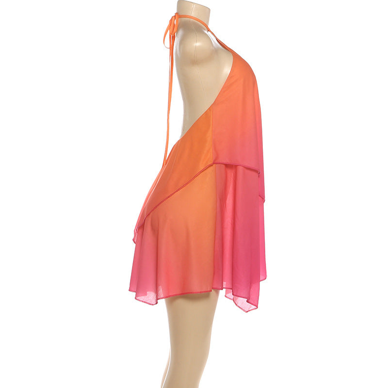 Sunset Pink Chiffon Layered Halter Dress