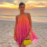 Sunset Pink Chiffon Layered Halter Dress