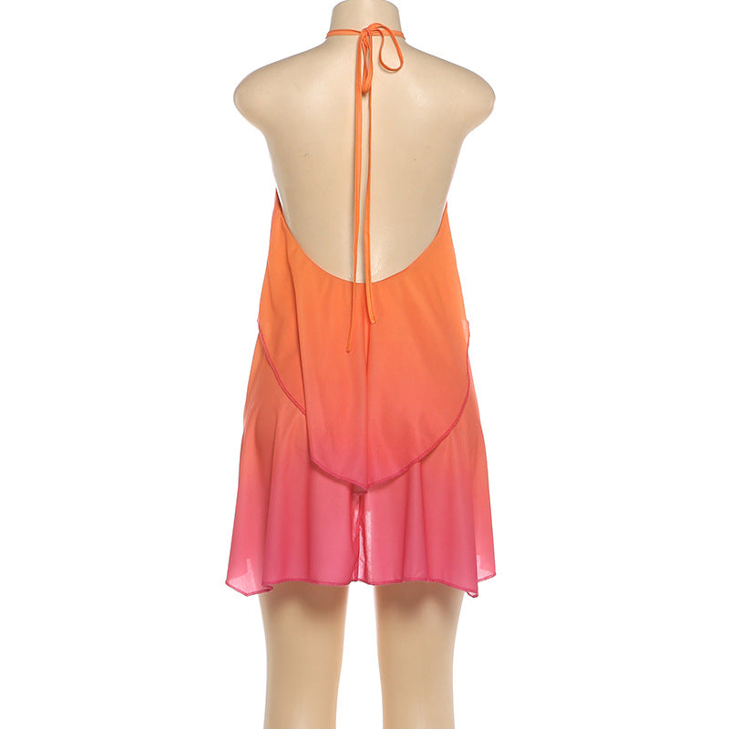 Sunset Pink Chiffon Layered Halter Dress