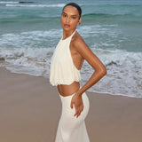 Goddess Ivory Halter Crop & Maxi Skirt Set