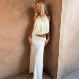 Goddess Ivory Halter Crop & Maxi Skirt Set