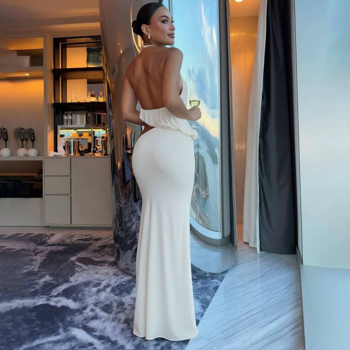 Goddess Ivory Halter Crop & Maxi Skirt Set