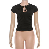 Keyhole Cutout Tie-Front Ruched Top