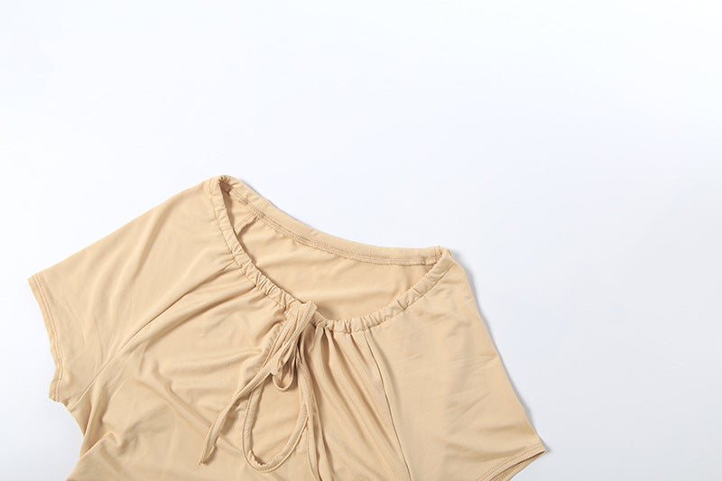 Keyhole Cutout Tie-Front Ruched Top