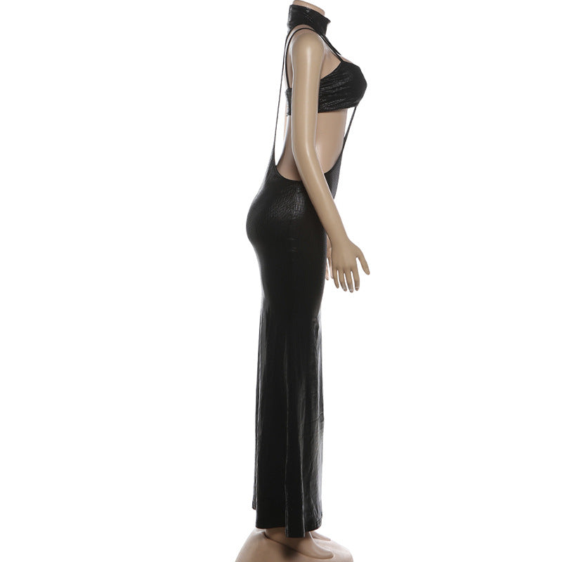 Glam Shimmering Halter Neck Cutout Maxi Dress