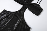 Glam Shimmering Halter Neck Cutout Maxi Dress