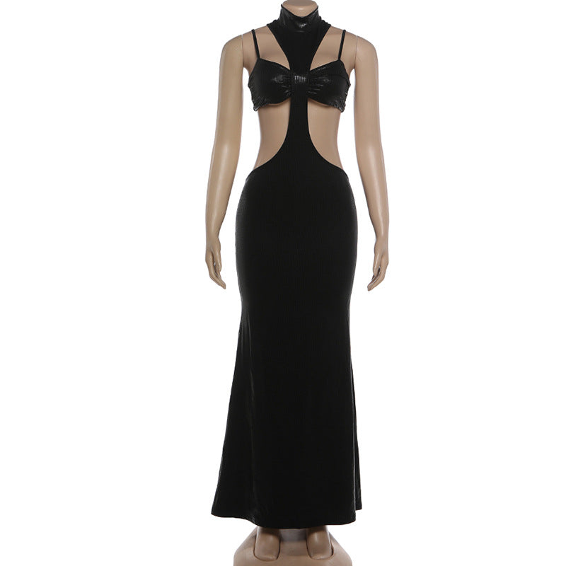 Glam Shimmering Halter Neck Cutout Maxi Dress