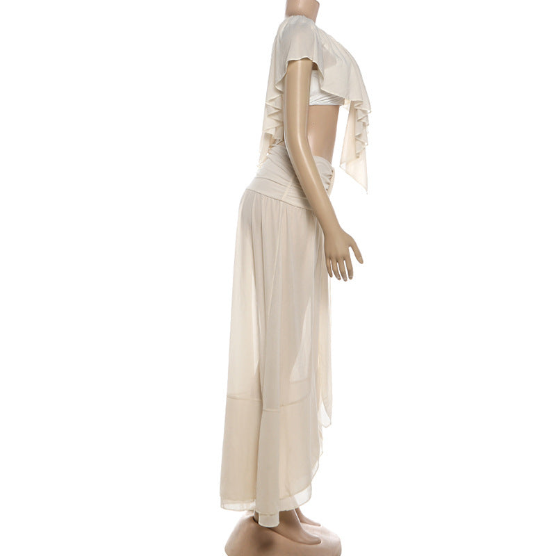 Ivory Flutter Ruffle Tiered High-Low Set