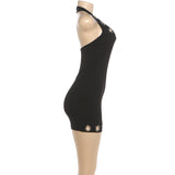 Edgy Burgundy Grommet Halter Mini Dress