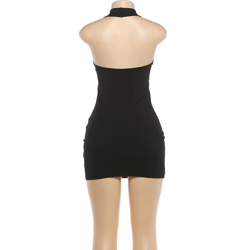 Edgy Burgundy Grommet Halter Mini Dress