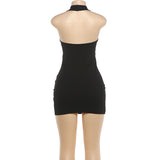 Edgy Burgundy Grommet Halter Mini Dress