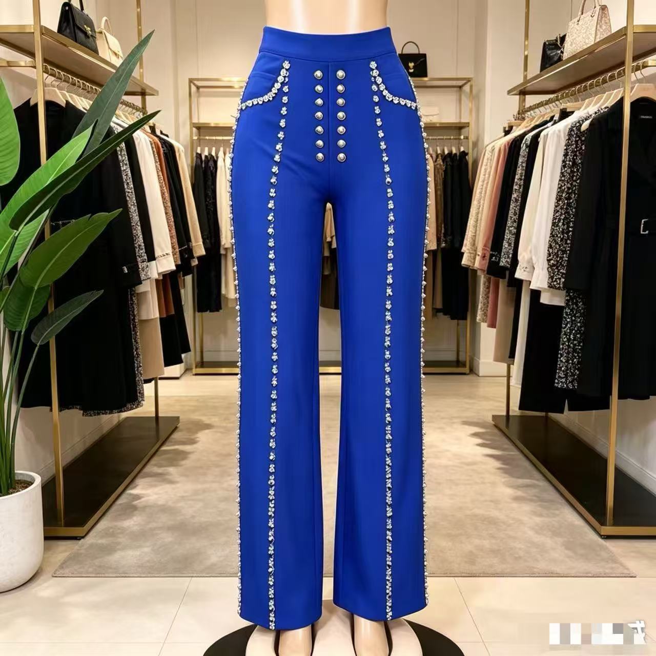 Pearl Trim High-Waisted Pink Trouser Pants
