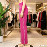 Pearl Trim High-Waisted Pink Trouser Pants
