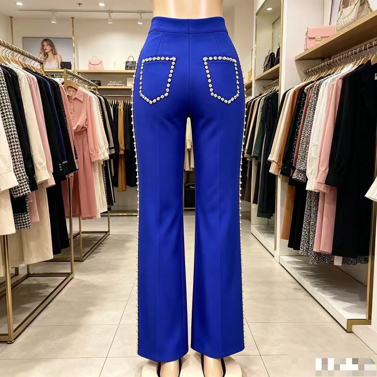 Pearl Trim High-Waisted Pink Trouser Pants