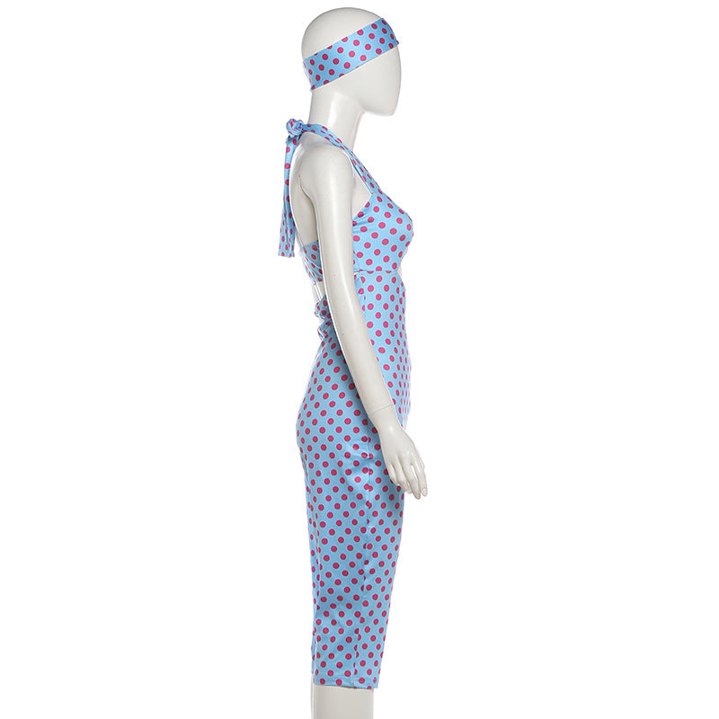 Retro Polka Dot Cutout Halter Jumpsuit