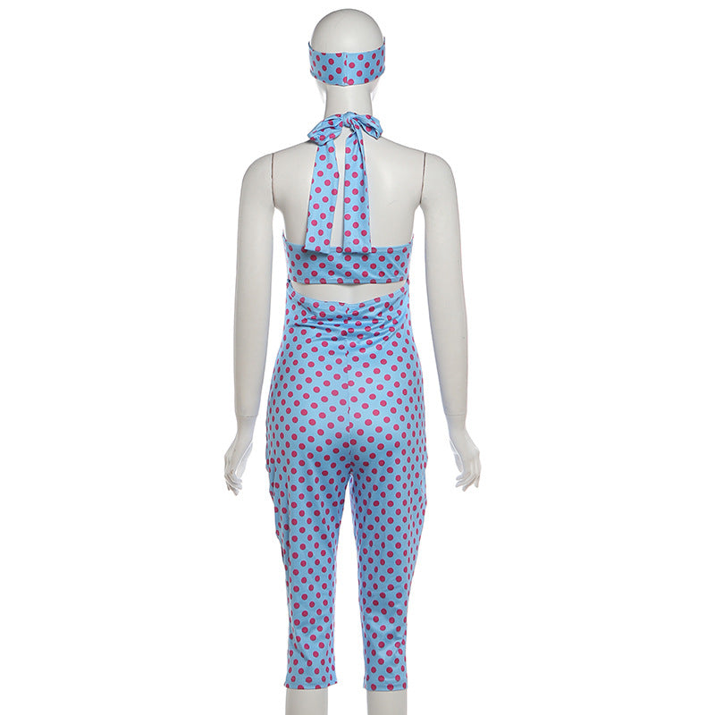 Retro Polka Dot Cutout Halter Jumpsuit