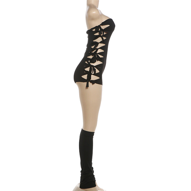 Sultry Strapless Lace-Up Cutout Romper