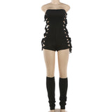 Sultry Strapless Lace-Up Cutout Romper