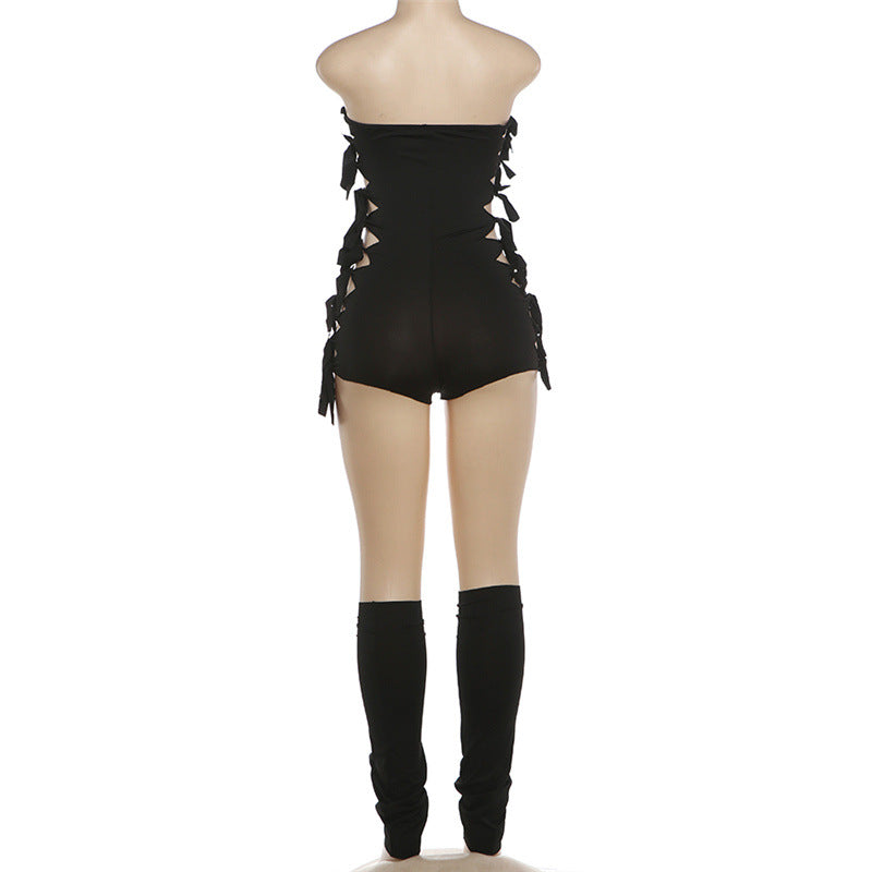 Sultry Strapless Lace-Up Cutout Romper